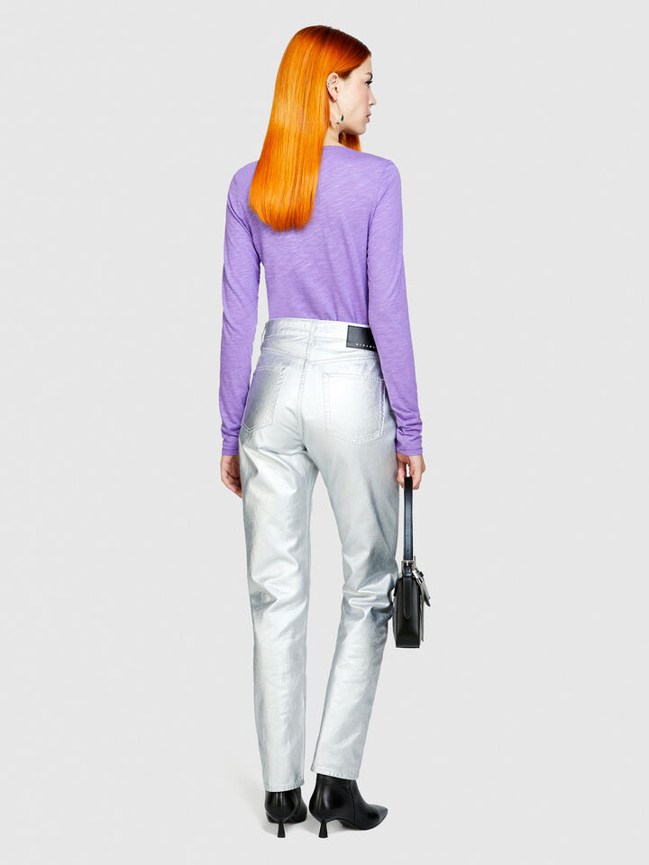 Solid color t-shirt - women's long sleeve t-shirts - Lilac | Sisley image number 3